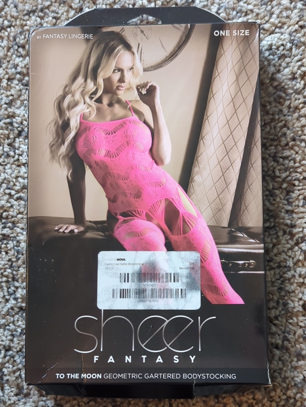 Sheer Fantasy "To The Moon" Geometric Gartered Bodystocking - Hot Pink